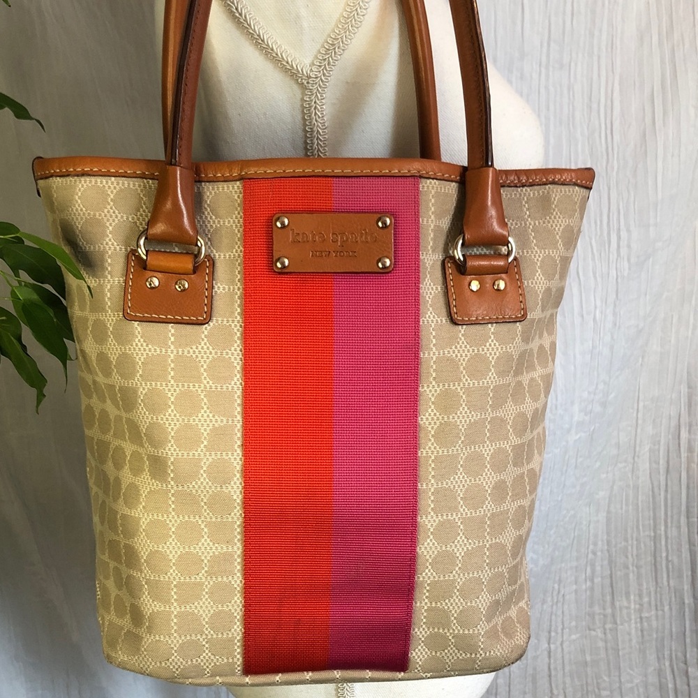 KATE SPADE Noel Stucco canvas & leather trim medium tote bag purse